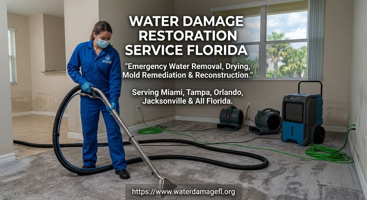 Water damage restoration repairs underway in a Florida residence
